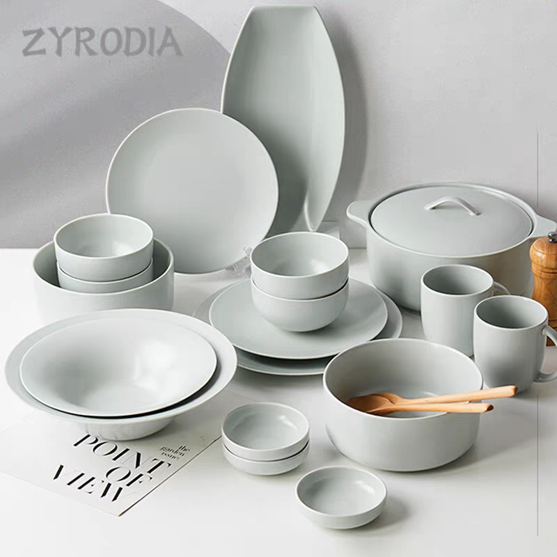 ZYRODIA家用简约纯色莫兰迪色系陶瓷餐具套装碗碟盘组合乔迁送礼